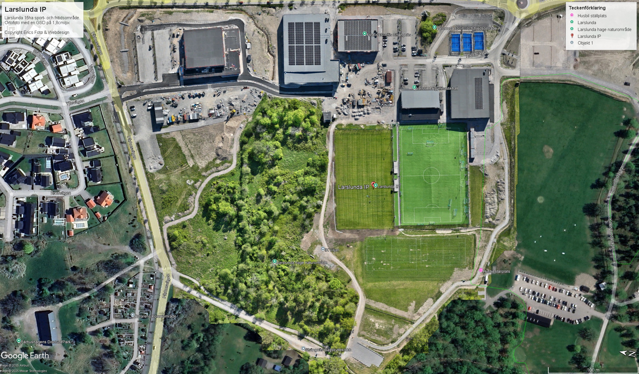 3D-modell av Larslunda IP baserad på ortofoto och drönardata.
